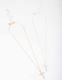 Mixed Metal Diamante Cross Necklace Pack - link has visual effect only