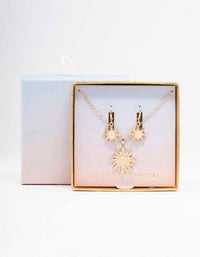 Gold Semi-Precious Sun Necklace & Drop Earring Set - link has visual effect only