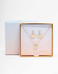 Gold Diamante Butterfly Necklace & Earring Set - link has visual effect only