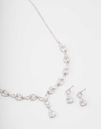 Silver Marquise Pear Necklace & Drop Earring Set - link has visual effect only