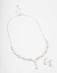 Silver Marquise Pear Necklace & Drop Earring Set - link has visual effect only