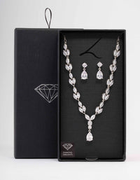 Silver Marquise Pear Necklace & Drop Earring Set - link has visual effect only