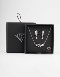 Rhodium Dainty Sparkle Flower Necklace & Earring Set - link has visual effect only