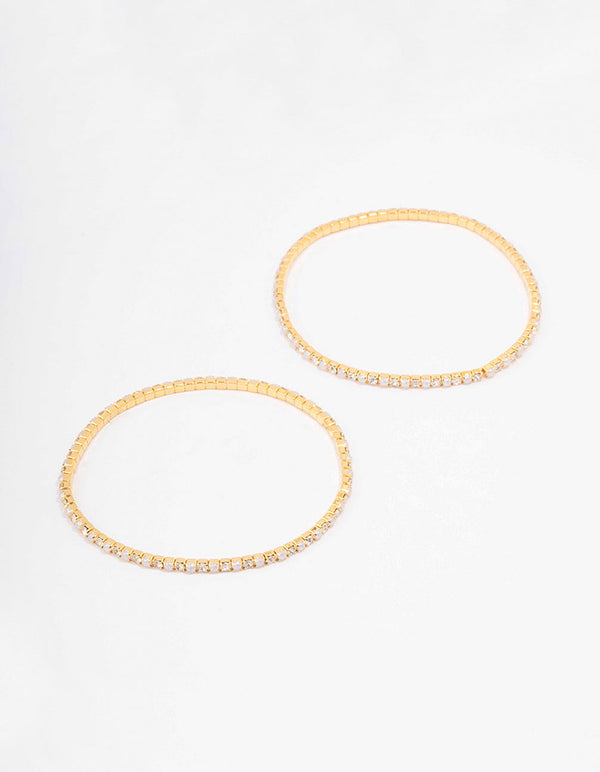 Gold Plated Alternating Mini Cubic Zirconia Pearl Stretch Bangle