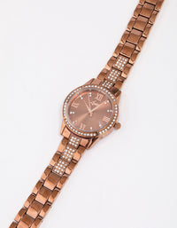 Copper-Coloured Diamante Link Watch - link has visual effect only