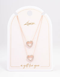 Rose Gold Double Diamante Open Heart Necklace - link has visual effect only