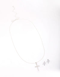 Silver Plain Cross Jewellery Set - link has visual effect only