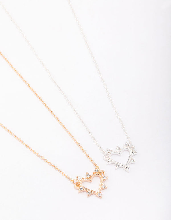 Mixed Metal Open Heart Diamante Necklace