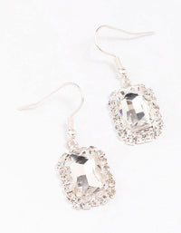 Silver Encased Rectangular Diamante Drop Earrings - link has visual effect only