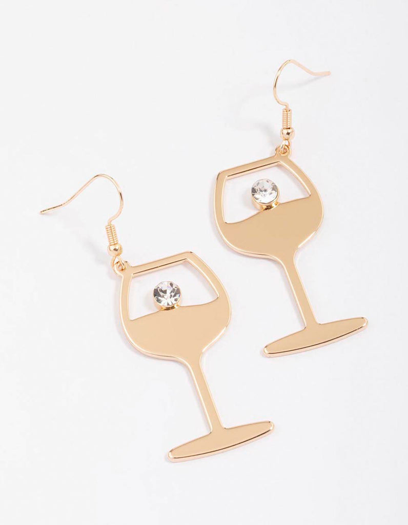 Gold Diamante Wine Glass Drop Earrings - Lovisa