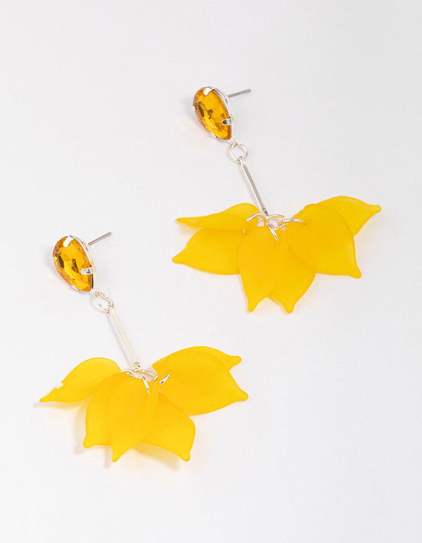 Yellow Stone & Stick Petal Drop Earrings