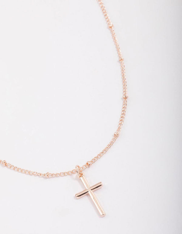 Rose Gold Classic Cross Ball Chain Necklace