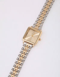 Gold & Silver Two-Toned Square Watch - link has visual effect only