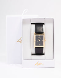 Gold & Black Faux Leather Rectangular Watch - link has visual effect only