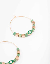 Gold & Green Beaded Evil Eye Hoop Earrings - link has visual effect only