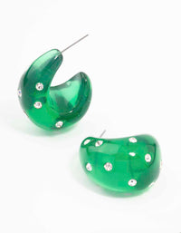 Green Acrylic Chunky Diamante Hoop Earrings - link has visual effect only