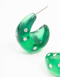 Green Acrylic Chunky Diamante Hoop Earrings - link has visual effect only