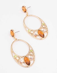 Gold Multi Gem Oval Drop Earrings - link has visual effect only