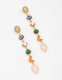 Gold Mixed Shape Evil Eye Charm Drop Earrings - link has visual effect only