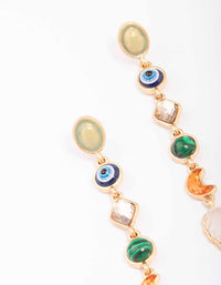 Gold Mixed Shape Evil Eye Charm Drop Earrings - link has visual effect only