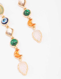 Gold Mixed Shape Evil Eye Charm Drop Earrings - link has visual effect only