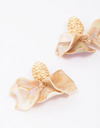 Gold Textured Petal Leaves Drop Earrings - link has visual effect only