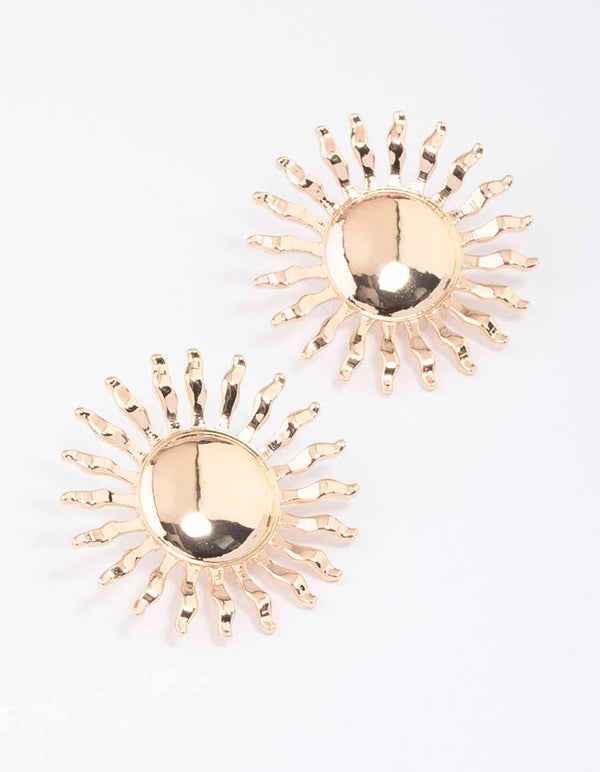 Gold Large Wavy Sun Stud Earrings