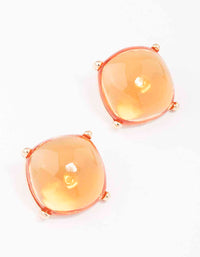 Gold Large Amber Square Stud Earrings - link has visual effect only