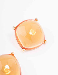 Gold Large Amber Square Stud Earrings - link has visual effect only