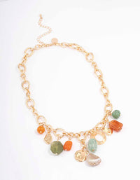 Gold Mixed Stone Charm Chain Necklace - link has visual effect only