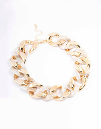 Gold Acrylic Mixed Link Short Necklace - link has visual effect only