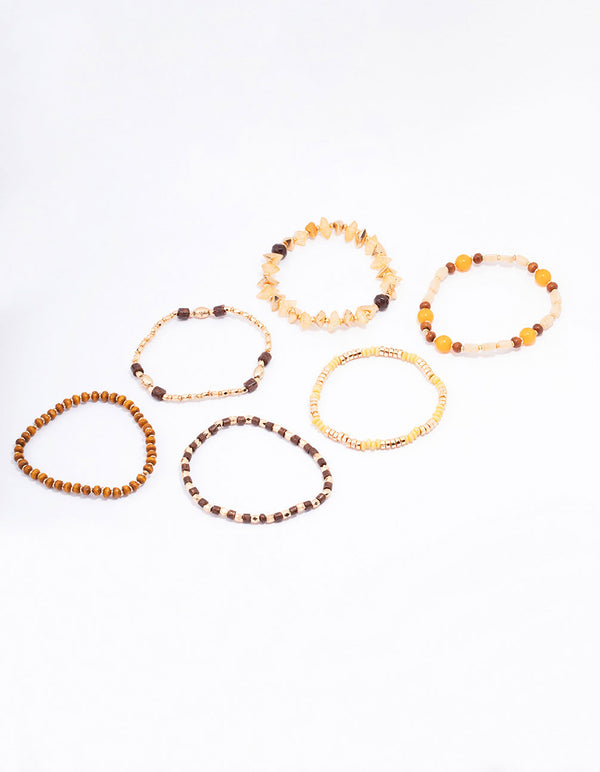 Gold Mixed Beaded Stretch Bracelet 6-Pack