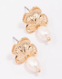 Gold Flower Pearl Drop Earrings - link has visual effect only