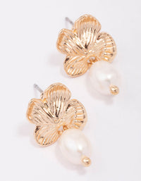 Gold Flower Pearl Drop Earrings - link has visual effect only