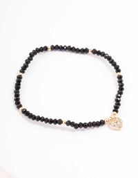 Black Beaded Simple Toggle Heart Charm Bracelet - link has visual effect only