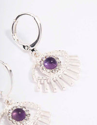 Silver Amethyst Diamante Evil Eye Huggie Earrings - link has visual effect only