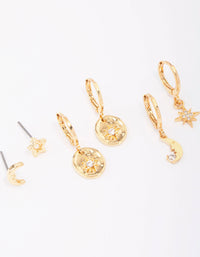 Gold Plated Celestial Cubic Zirconia Earring 3-Pack - link has visual effect only