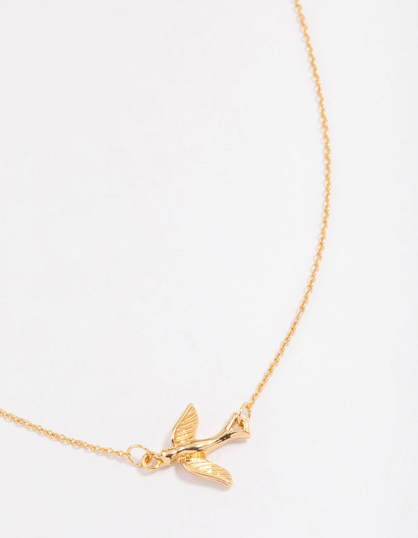 Gold Plated Flying Dove Pendant Necklace