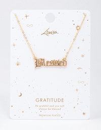 Gold Plated Blessed Script Pendant Necklace - link has visual effect only