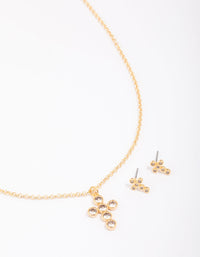 Gold Plated Bezel Cross Necklace & Earring Jewellery Set - link has visual effect only