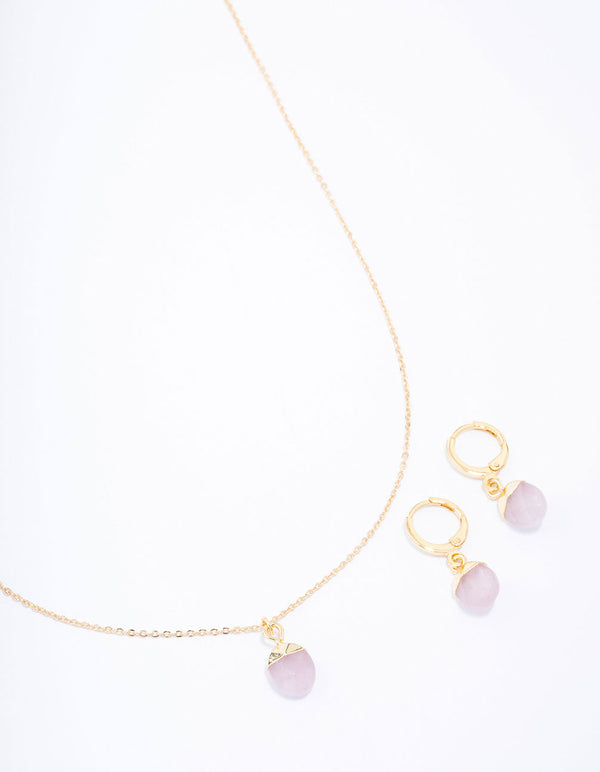 Gold Plated Organic Semi-Precious Necklace & Earring Jewellery Set