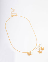 Gold Plated Cubic Zirconia Butterfly Necklace & Earring Jewellery Set - link has visual effect only