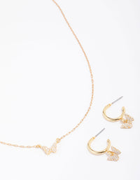 Gold Plated Mini Butterfly Necklace & Earring Jewellery Set - link has visual effect only