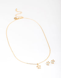 Gold Plated Turtle Semi-Precious Neckalce & Earring Jewellery Set - link has visual effect only