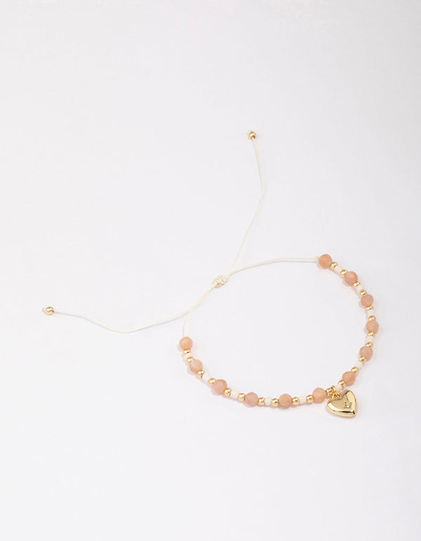 Gold Plated Semi-Precious Heart Adjustable Cord Bracelet