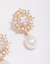 Gold Plated Freshwater Pearl Halo Drop Earrings - link has visual effect only