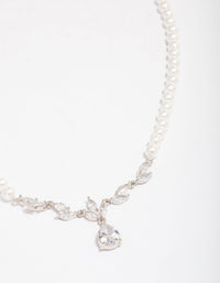 Silver Plated Pearl Strand Cubic Zirconia Vine Necklace - link has visual effect only