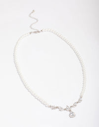 Silver Plated Pearl Strand Cubic Zirconia Vine Necklace - link has visual effect only