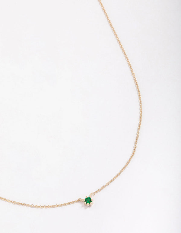 Gold Plated Sterling Mini Emerald Silver Cubic Zirconia Pendant Necklace