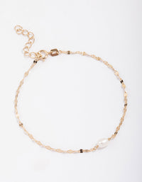 Gold Plated Sterling SIlver Freshwater Pearl Chain Bracelet - link has visual effect only